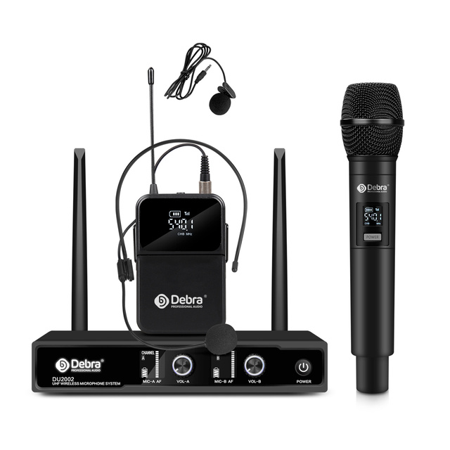 Debra Audio DU2002 UHF Wireless Noise Cancelling Conference Microphone Omni-Directional Lavalier/Headset/Handheld Mic with Clip