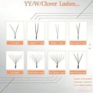 Extensions de cils vegan volume 0.07mm 3D 4D 5D Clover Lashes Crisscross, logo personnalisé, auto-éventail, 0.05mm 6D 7D 8D W Lashes, 8-15mm - Product Image 2