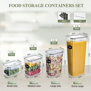 Ensemble de récipients de stockage en plastique PP écologiques de 0,8 L/1,4 L/2 L/2,8 L, 25 pièces, pour aliments frais et aliments pour animaux, motif carré - Product Image 2