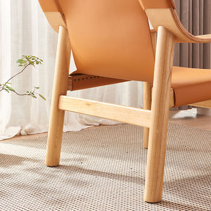 ラウンジチェアソリッドオークブナウッドフレームサドルレザー高級デザイナーリビングルームオフィススタジオ家具 - Product Image 4