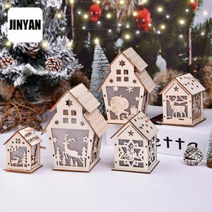 Lichtgevende Blokhut Kerstversiering Houten Ambachten Sneeuw Huis Kerstboom Decoraties Opknoping Diy Geschenken Venster Ornamenten - Product Image 3