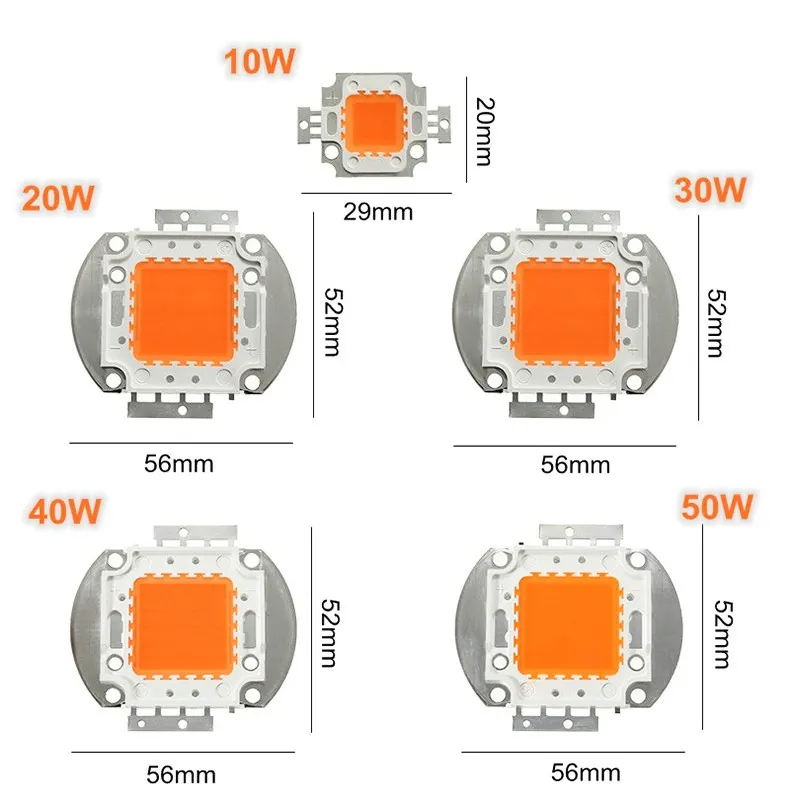 Công suất cao dẫn chip 10W 30W 50W 100W quang phổ đầy đủ dẫn phát triển ánh sáng (380nm - 840nm) đèn 30x30mil LED