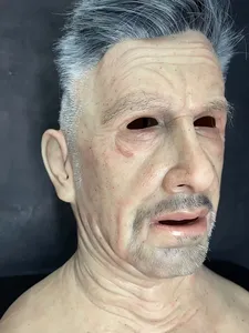 قناع سيليكون واقعي لرجل عجوز بشعر رمادي، قناع كامل للرأس مناسب لأدوار الهالوين والخدع - Product Image 4
