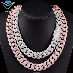 Cadena Yu Ying de Oro Rosa, Estilo Hip Hop, 20MM, Completamente Cubierta de Moissanita, Cadena Cubana de Plata S925 con Diamantes VVS, Collar para Hombre, Moda - Product Image 3