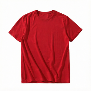 Men's <b>Red</b> Short Sleeve O-Neck T-<b>Shirt</b> Regular Fit Solid Color Casual Jersey Cotton Top - Product Image 1