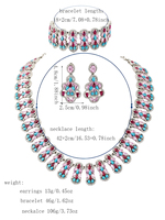 Parure de mariée élégante rose turquoise 3 pièces : collier vintage en filigrane, bracelet large et boucles d'oreilles pendantes