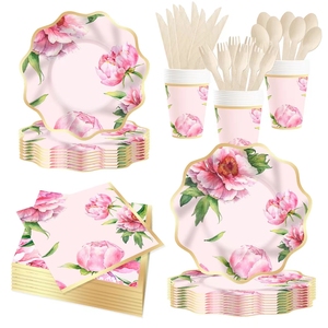 ชุดจานชามกระดาษลายดอกไม้ DAMAI สำหรับงานเลี้ยง จานกระดาษแบบใช้แล้วทิ้ง ผ้าเช็ดปาก ชุดจานลายคลื่น อุปกรณ์จัดงานวันเกิด - Product Image 3
