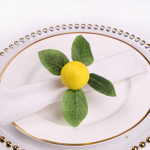 Anéis de Guardanapo em Forma de Limão Realistas, Suportes de Guardanapo em Forma de Folha, Clips de Guardanapo em Forma de Fruta, Decoração de Mesa Estilo Boho Natural para Jantares - Product Image 4