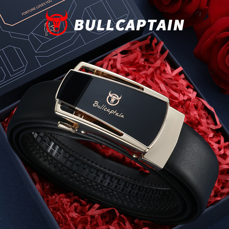 BULLCAPTAIN Genuine Cow Leather Ratchet Belt for Men, Automatic Buckle Dress Belt, Adjustable Luxury Business Belt