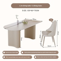 Table de salle à manger moderne en dalle de roche demi-ronde style crème, ensemble 4 places, mobilier de maison pour salon