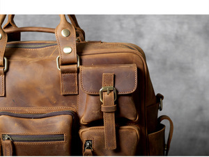 Sacs de voyage Vintage en cuir véritable pour hommes, sacoches à bandoulière carrées multi-poches - Product Image 4
