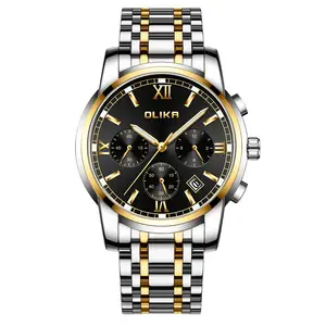 Olika jam tangan kuarsa pria, arloji mewah tahan air dial bulat baja tahan karat 41mm permukaan jam bercahaya dapat disesuaikan