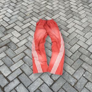 Pantalon de survêtement rayé streetwear, style vintage délavé à l'acide, taille mi-haute, en molleton uni, service OEM pour hommes - Product Image 3