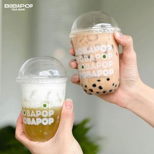 Gobelet en plastique PET transparent en forme de U avec couvercle, personnalisable avec logo imprimé, pour bubble tea, boissons gazeuses et café, à emporter - Product Image 1