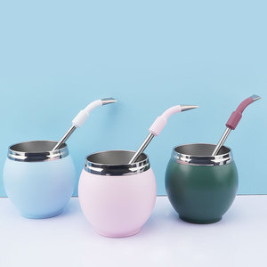 Luxury <span class=keywords><strong>Mate</strong></span> 250ml Café Tasse À Thé Nouveau 8oz Double Paroi SS 304 Fiole À Vide En Acier Inoxydable avec Argentine Yerba Bombilla - Product Image 1