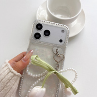 Coque de téléphone transparente effet nacré avec ruban en soie et nœud tulipe Spring Cottage pour iPhone 18 17 Pro Max 16 15 14
