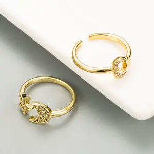 New Design Star And Moon Adjustable Jewelry Gold Plated Ring Jewelry Women