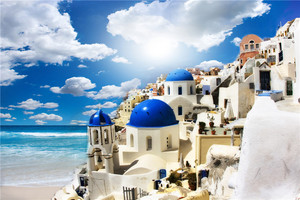 Papel Tapiz Impermeable con Diseño Moderno de la Iglesia de la Cúpula <span class=keywords><strong>Azul</strong></span> de Santorini, para Baño y Dormitorio, Fácil Instalación, Uso Doméstico, 5 Años de Duración - Product Image 2