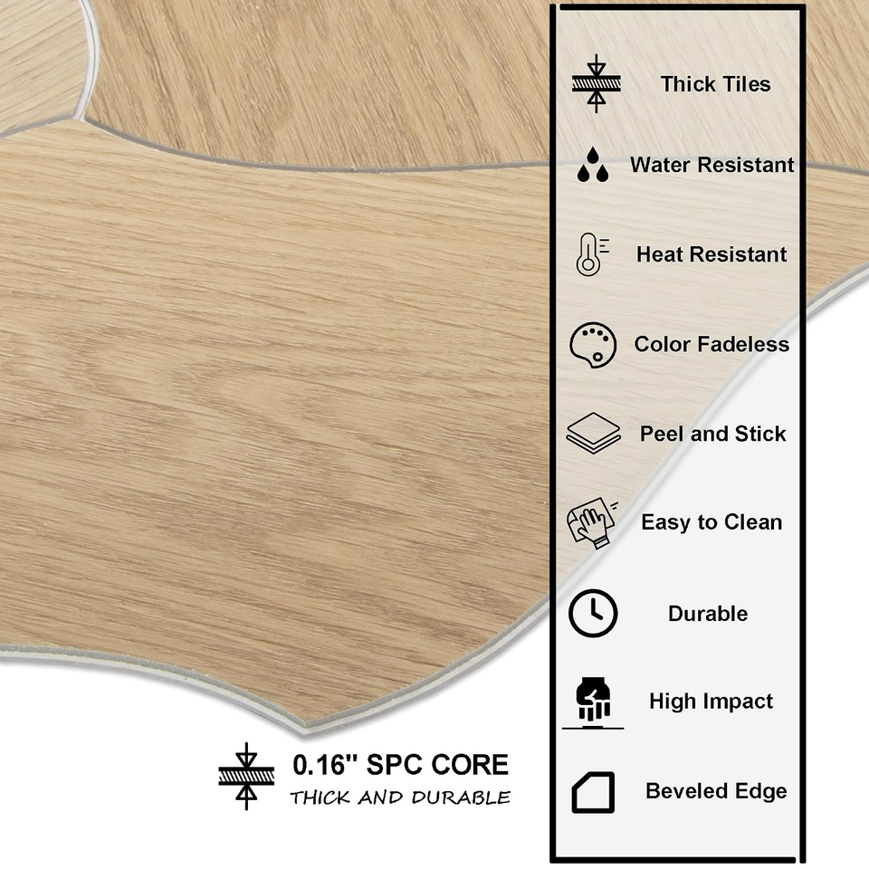 Curved Peel and Stick Floor Tile 4mm SPC Wavy Petal Organic Shape Wood ...