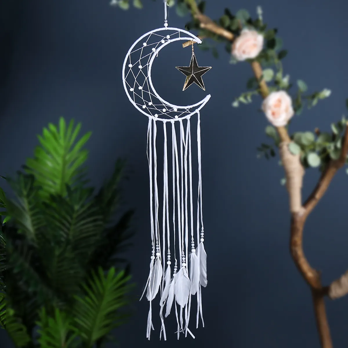 Custom Handmade Wind Chimes Hanging Art High-quality Moon Dream Catcher With Star Ornament Home Wall Decorations Gift For Friend