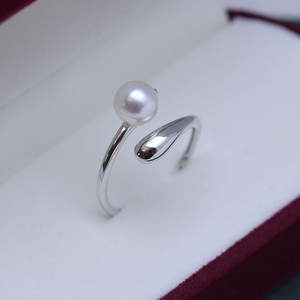 Bague en perle d'eau douce ronde impeccable de 6 à 7 mm pour femmes, argent S925, accessoires ouverts, forte luminosité, vente en gros - Product Image 4