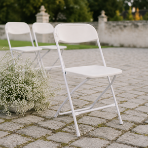 High Quality White Lightweight Durable Outdoor Folding Chair Stackable Portable for Comfortable Guests Events Parks Warehouses - Product Image 1