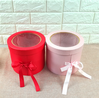 Boîte à fleurs ronde à 2 niveaux, boîte à fleurs à double étage avec tiroir rotatif, emballage cadeau pour fleuriste avec couvercles transparents et ruban