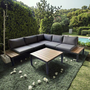 4 pièces meubles <span class=keywords><strong>de</strong></span> patio étanche en forme <span class=keywords><strong>de</strong></span> L en <span class=keywords><strong>aluminium</strong></span> ensemble <span class=keywords><strong>de</strong></span> <span class=keywords><strong>salon</strong></span> en métal <span class=keywords><strong>jardin</strong></span> coin <span class=keywords><strong>aluminium</strong></span> extérieur canapé ensemble avec Table basse - Product Image 4
