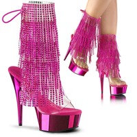 Bottines à talons hauts à pompon de 6 pouces (15 cm), plateforme imperméable électro-plaquée, été, soirée, scène, pole dance, cuir verni, plastique