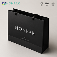 Sac en carton de luxe personnalisé, noir, matériaux recyclés, impression offset, emballage pour cadeaux, vente au détail et emballage de marque HONPAK