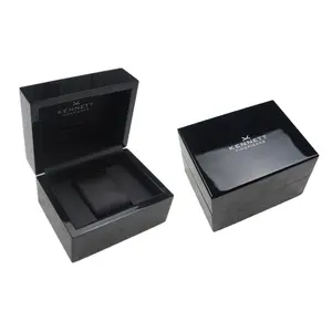 कस्टम एमडी काले लक्जरी चमकदार lacquered लकड़ी के एकल घड़ी उपहार पैकिंग बॉक्स मामले