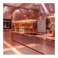 Armoire de cuisine moderne de luxe en aluminium rose doré à finition brillante pour hôtel