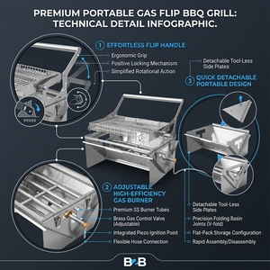 <span class=keywords><strong>Barbecue</strong></span> portable à gaz double combustible en acier inoxydable, grill détachable, équipement <span class=keywords><strong>de</strong></span> <span class=keywords><strong>barbecue</strong></span> - Product Image 3