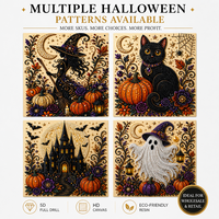 Kit de Broderie Diamant DIY Halloween : Sorcière et Citrouille Effrayantes, Broderie 5D à Strass Plein Point, Décoration Murale Artistique pour la Maison