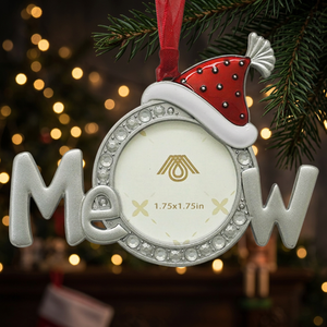 Mew <b>Christmas</b> Ornament with Santa Hat Metal Frame 1.75x1.75in Personalized Photo Holder Indoor Decor - Product Image 3