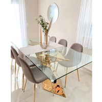 Conception transparente Restaurant Table rectangulaire dessus en verre transparent en acier inoxydable or Table jambe Tables à manger Support Muti Seater