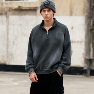 TKAN371D Custom Silk <b>Screen</b> Print Men's Oversized Vintage Washed High Quality Cotton <b>Stand</b> Collar Half Zipper Hoodies - Product Image 1