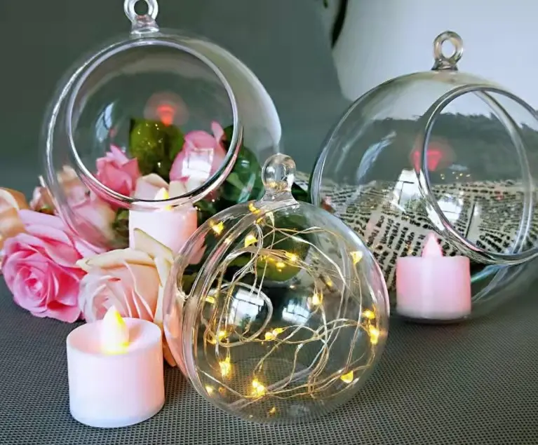 Bola acrílica de decoração, bola de acrílico oco de material de decoração, bola de natal, abertura transparente, abertura e fechamento de bola de plástico