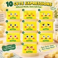 Vente en gros de jouets squishy en forme de beurre à 10 expressions, en PU souple, à remontée lente, avec visage mignon, anti-stress