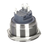 Bouton-poussoir métallique étanche 28 mm avec anneau lumineux LED, 1NO1NC, momentané ou à enclenchement, avec connecteur de câble