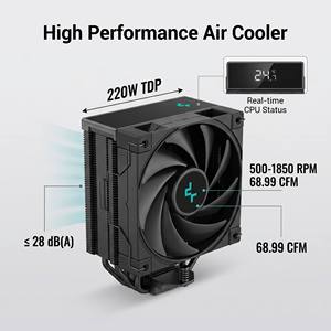พัดลมระบายความร้อนซีพียู DeepCool AK400 DIGITAL สีดำ สำหรับ LGA1700 1200 และ AM5 AM4 พร้อมหน้าจอแสดงผล ฝาครอบด้านบนสีดำ คุณสมบัติสูง - Product Image 6