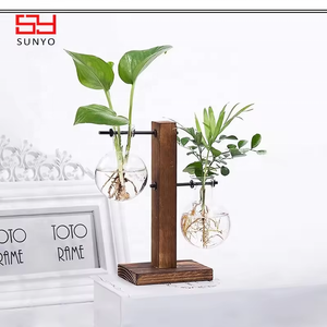 קטן בסגנון טרי זכוכית טרריום זכוכית מקורה צמח אגרטל זכוכית עם לעמוד עץ - Product Image 4