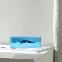 Nouveau Unique Desig Base En Bois USB Alimenté À La Main Artisanat Cadeaux Bleu Baleine 3D Résine Veilleuse Résine Époxy Lampe