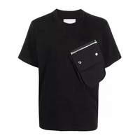 T-shirts pour hommes en coton 100% surdimensionnés de haute qualité personnalisés Hip Hop avec une grande poche poitrine en tissu peigné noir