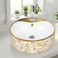 Lavabo de salle de bain de luxe en céramique dorée, lavabo artistique électroplaqué à poser sur table, vasque à poser
