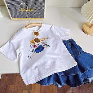 2023 été Offre Spéciale bébé vêtements ensemble fille vêtements dessin animé à manches courtes haut et denim <span class=keywords><strong>super</strong></span> mignon jupe deux pièces <span class=keywords><strong>costume</strong></span> - Product Image 4