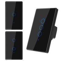 Nouveaux produits design : Interrupteur mural intelligent Tuya Wi-Fi, norme américaine, panneau tactile en verre, compatible avec la commande à distance via application.