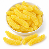 Bonbons gélifiés halal en forme de banane jaune, saveur fruitée acidulée, enrobés de sucre, en vrac