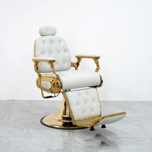 Sillón de Barbería Hidráulico Giratorio de Metal Plateado, Estilo Antiguo, Color Blanco Dorado, para Peluquería - Product Image 3