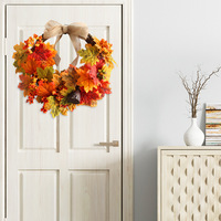 Couronne de feuilles d'érable artificielles Trustloops OEM personnalisée de 40 cm pour la décoration de porte de Thanksgiving, en plastique, avec matériaux écologiques